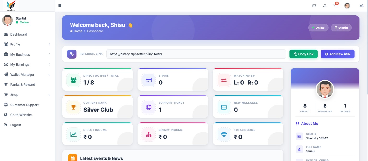 MLM Software Dashboard